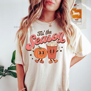 NEW Comfort Colors Tis The Season Fall Pumpkin Spice Crewneck Graphic Tee Shirt